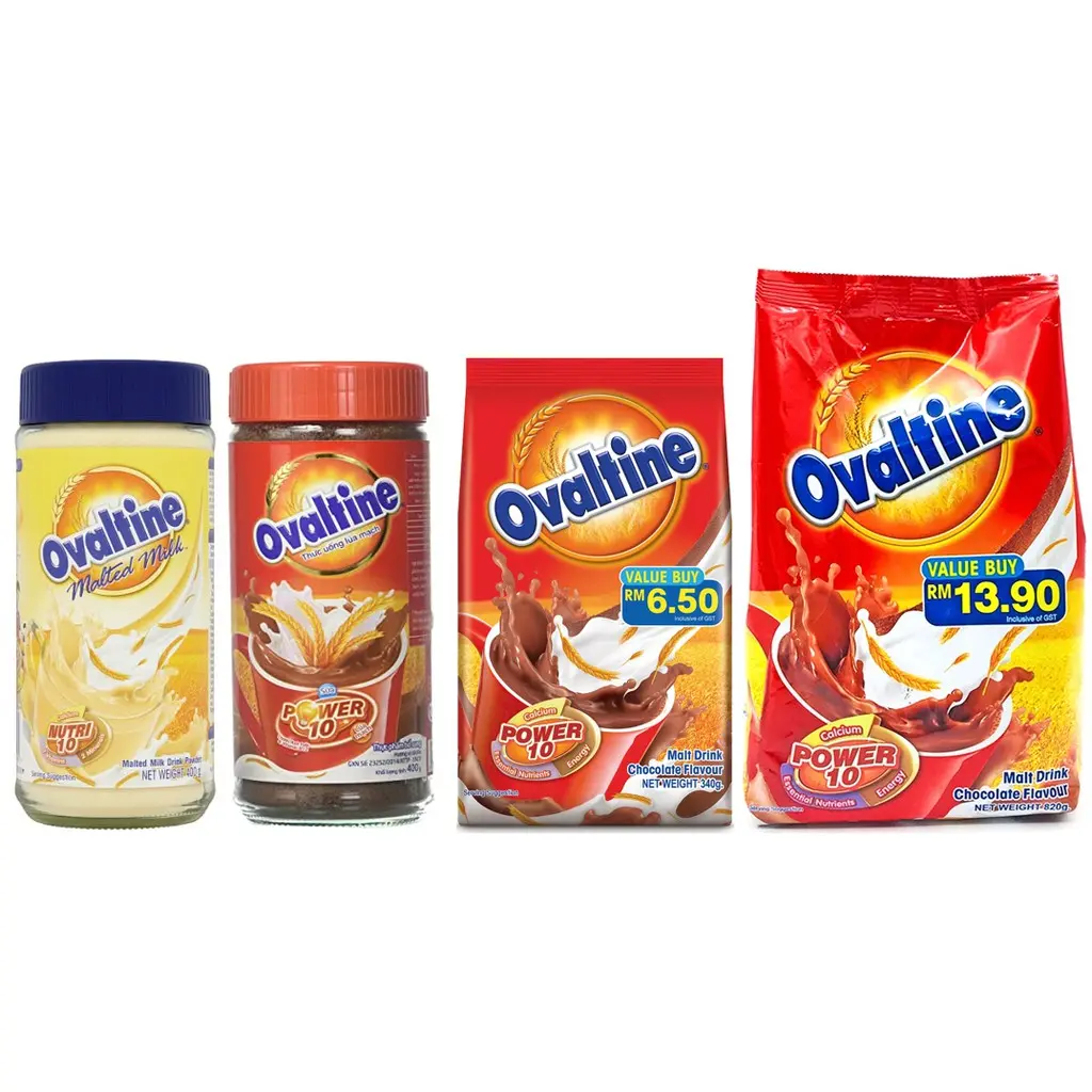 OVALTINE chocolate malt drink with added sugar