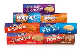 Biscuit Hobnobs; Digestives, Ginger nuts, Fruit shortcake
