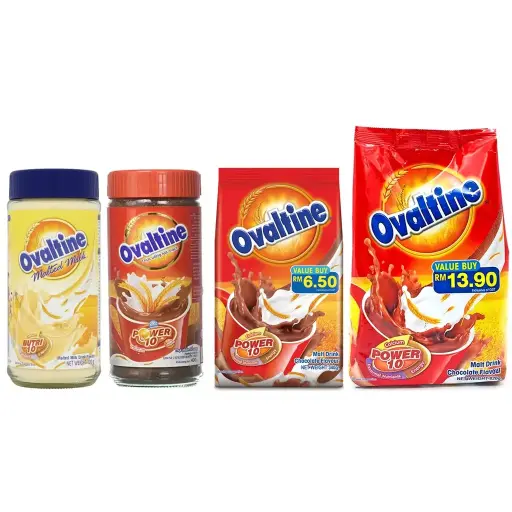 OVALTINE chocolate malt drink with added sugar